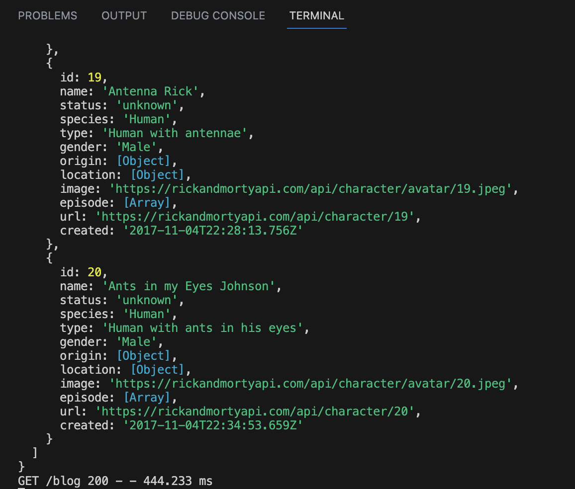 Output data on the terminal